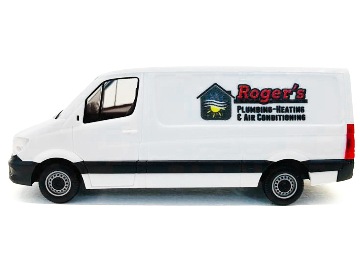 Mercedes-Benz Sprinter Van White "Roger's Plumbing-Heating & Air Conditioning" 1/87 (HO) Plastic Model Car by Promotex Promotex