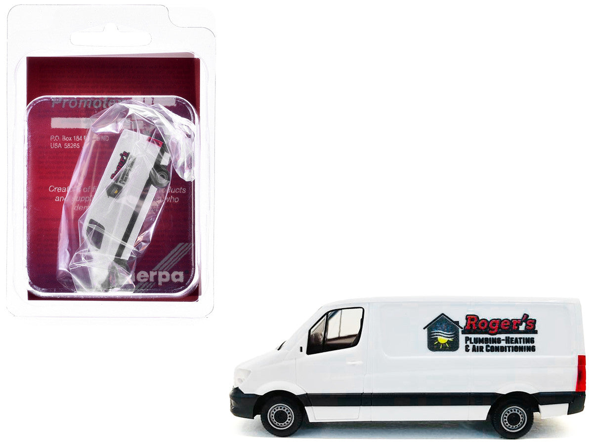 Mercedes-Benz Sprinter Van White "Roger's Plumbing-Heating & Air Conditioning" 1/87 (HO) Plastic Model Car by Promotex Promotex