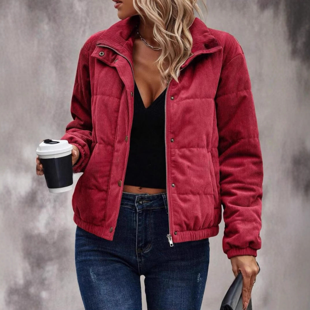 Women's Short Cotton Jacket Long Sleeve Turtleneck Coat LadyShow.Store