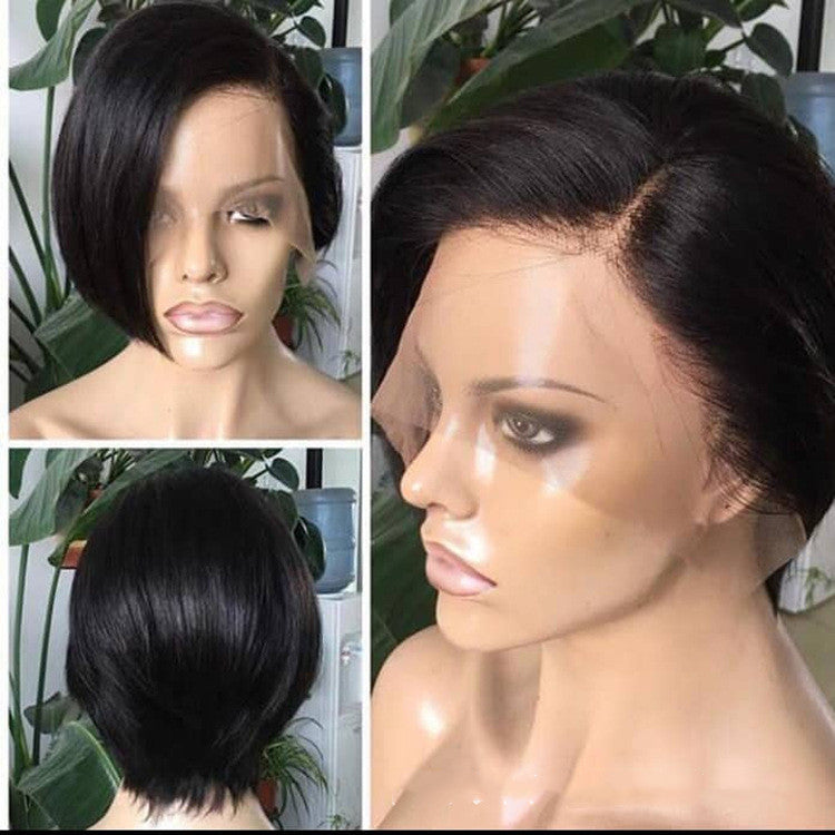 Wig Headgear Bob Wigs Real Hair Semi-woven Short Straight Hair CJD