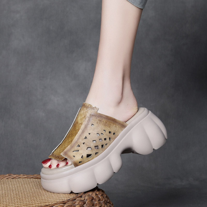 Top Layer Leather Velcro Hollow Sandals for Women Best YouTube Store