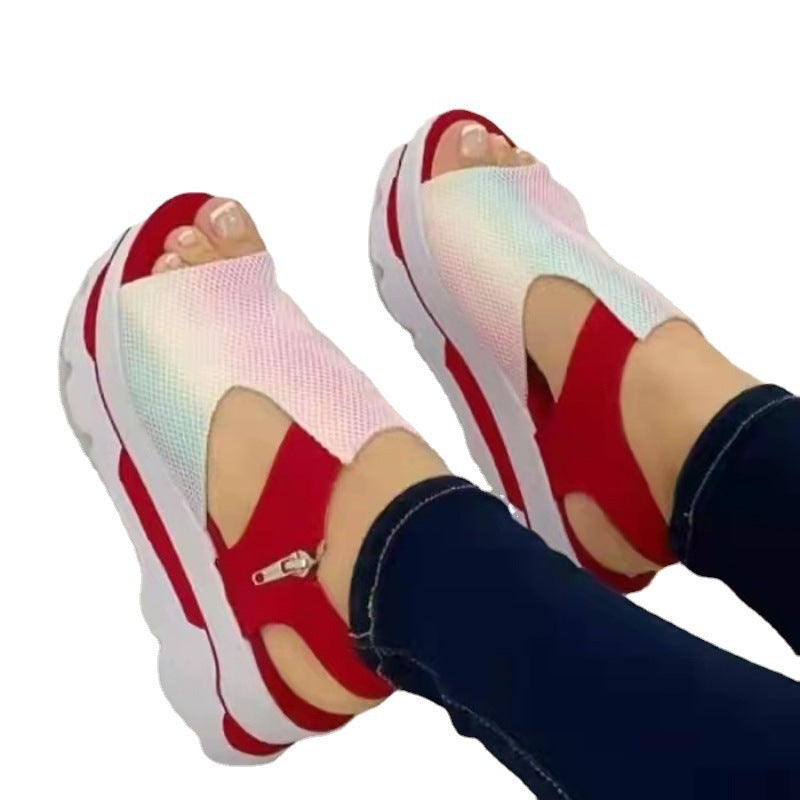 Women's Thick Sole Fish Mouth Fly Woven Soft Sole Casual Beach Shoes LadyShow.Store