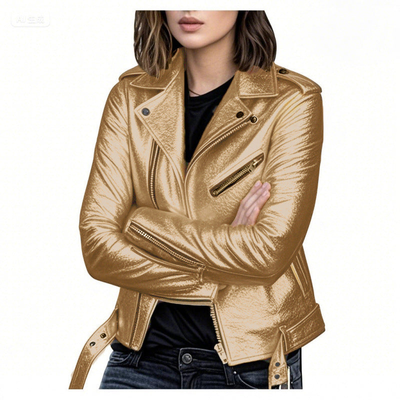 Women's Short Women's Leather Jacket Coat Jacket Pu LadyShow.Store