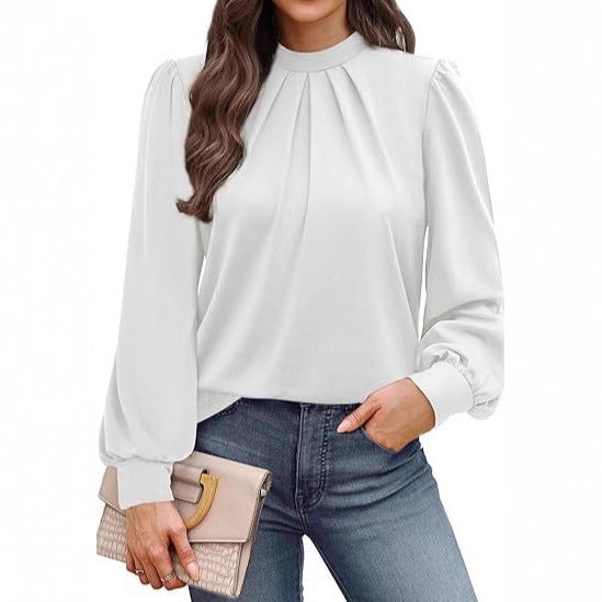 Women's Long Sleeve Small Turtleneck Solid Color Pleated LadyShow.Store