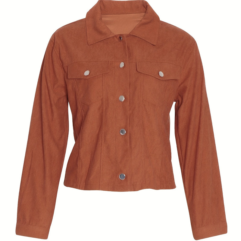 Women's Corduroy Long Sleeve Jacket - Casual Button-Up Coat With Flap Pockets Accent Plus