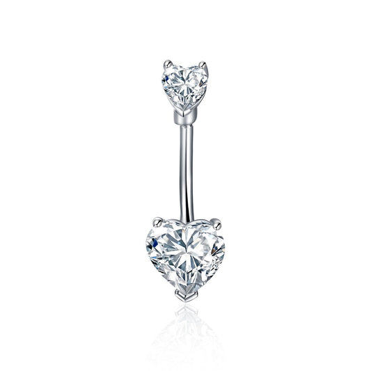 Sterling Silver Sexy Zirconia Heart Pendnt Belly Button Ring Belly Piercing for Women LadyShow.Store