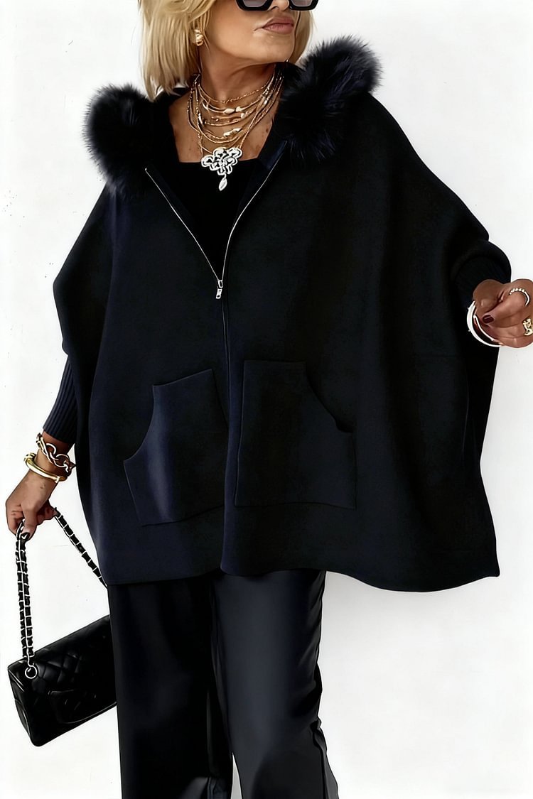 Ins Plush Hooded Cardigan Fashion Warm Pockets Zip-up Knitted Jacket Casual Outerwear Batwing Sleeve Sweater Women's Clothing Best YouTube Store