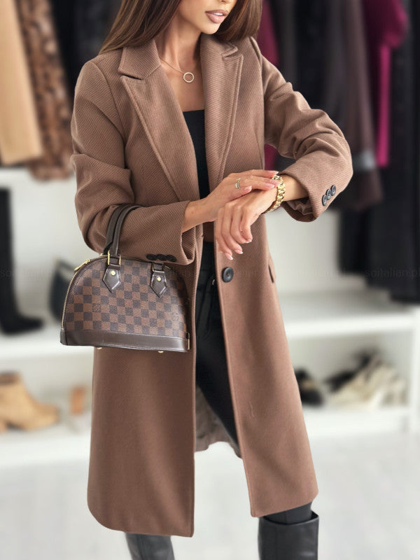 Lapel Single-breasted Wool Coat Winter Long Sleeve Solid Color Long Jacket Women Clothing Accent Plus