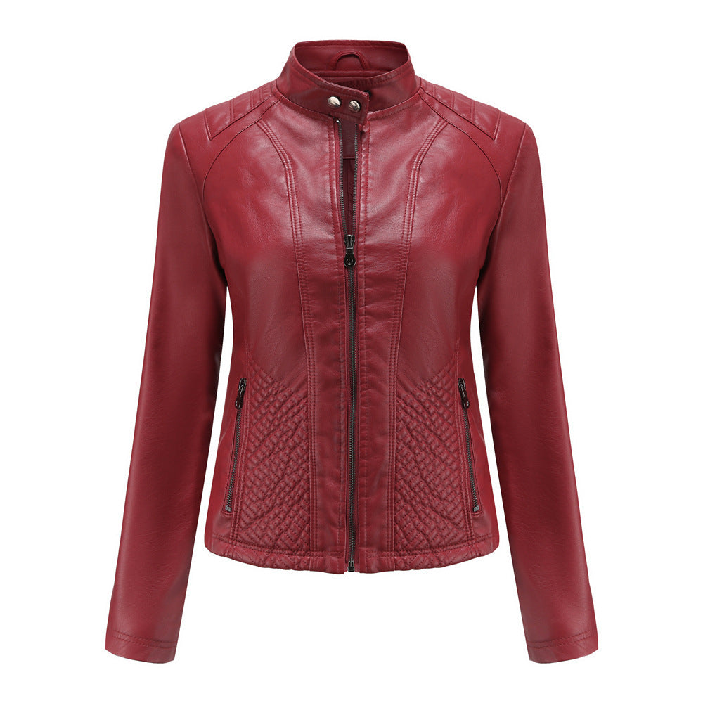 Simple European And American Trend Thin Coat Long Sleeve Motorcycle Jacket Women LadyShow.Store