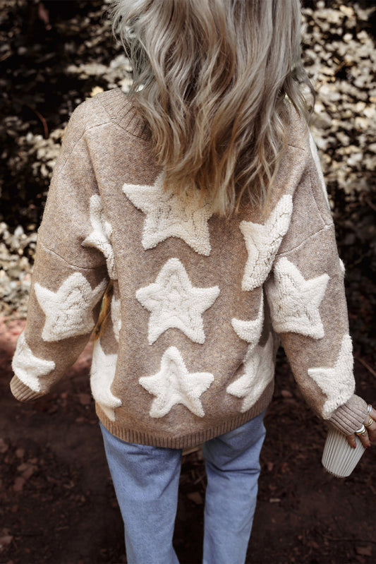 Clare Sherpa Star Cardigan Threaded Pear