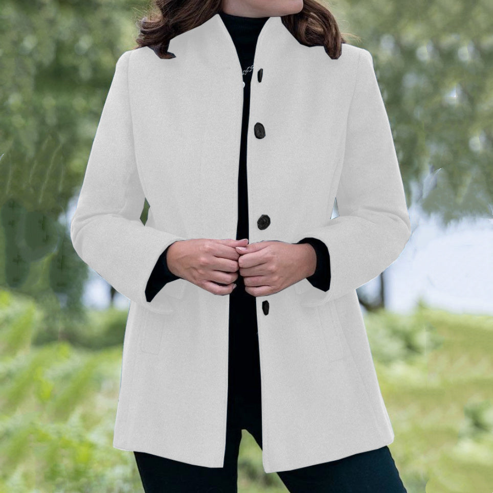 Minimalist Long Sleeve Lapel Button Slim-fit Woolen Coat LadyShow.Store