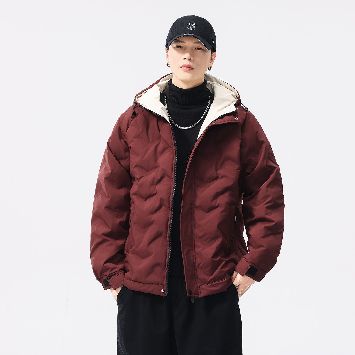 Winter Color-blocked Hooded Quality Versatile Casual Men's Light Luxury Cotton Jacket Best YouTube Store