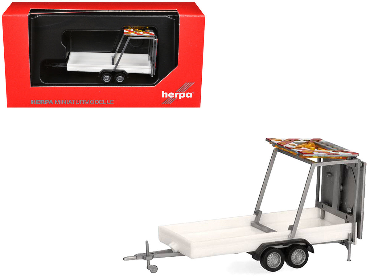 Road Maintenance Trailer White with Striped Top 1/87 (HO) Plastic Model by Promotex Promotex