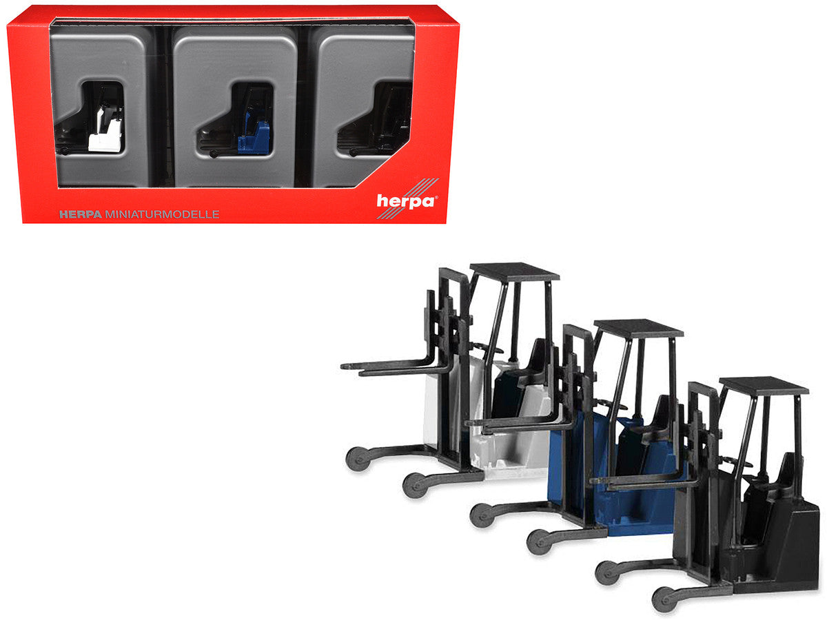 Forklifts with Trailer Bumper 3 Piece Set 1/87 (HO) Plastic Models by Promotex Promotex
