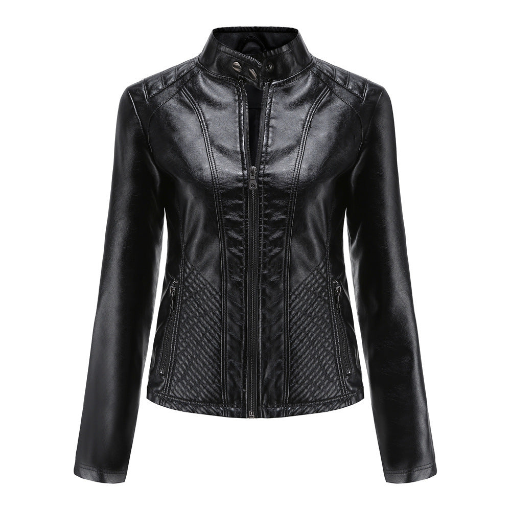 Simple European And American Trend Thin Coat Long Sleeve Motorcycle Jacket Women LadyShow.Store