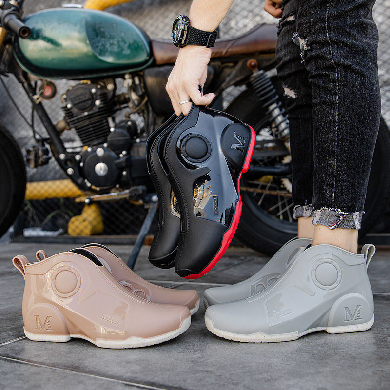 Motorcycle Rain Boots Men's Summer Youth Outdoor Non-slip Wading Shoes Fashion Low Top Flat Work Shoes Rubber Shoes Accent Plus