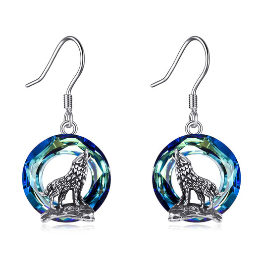 Sterling Silver Viking Wolf Earrings Necklace Jewelry with Crystal LadyShow.Store