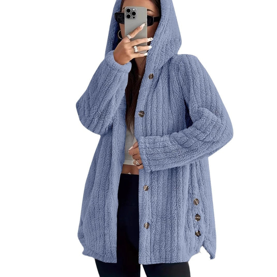 Hooded Loose Plush Coat Women's Regular Sleeve LadyShow.Store