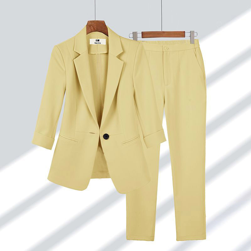 2pcs Casual Blazer Set Solid Color Lapel Single-breasted Jacket And Zipper Straight Pants Women's Office Business Suit LadyShow.Store