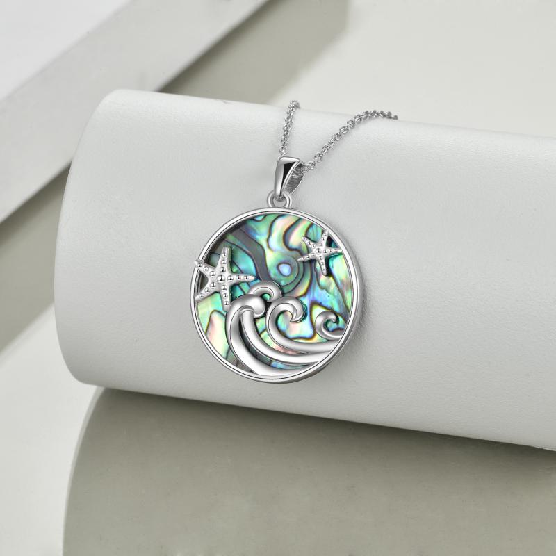 Sterling Silver Ocean Wave Abalone Shellfish Necklace Starfish Pendant Ocean Jewelry LadyShow.Store