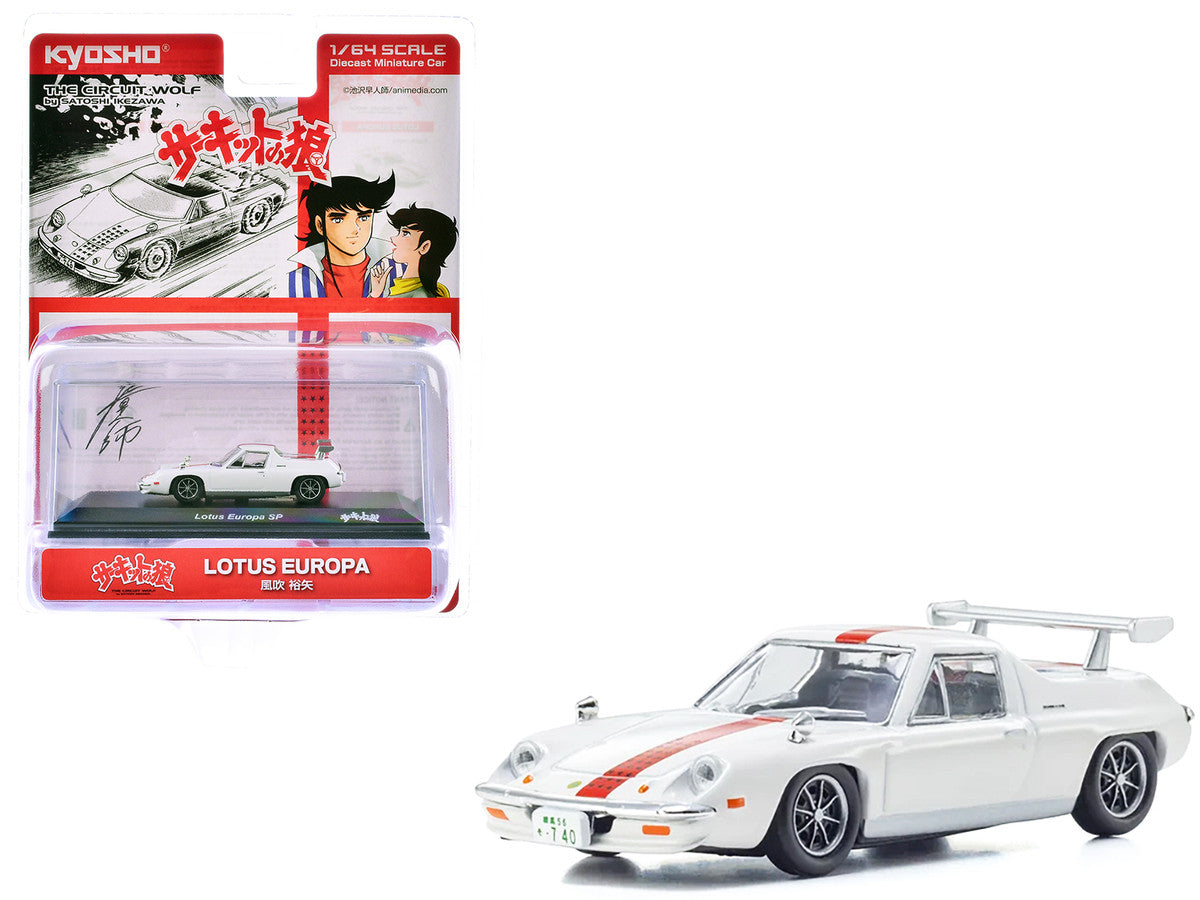 Lotus Europa RHD (Right Hand Drive) White with Red Stripe "The Circuit Wolf" Manga 1/64 Diecast Model Car by Kyosho Kyosho
