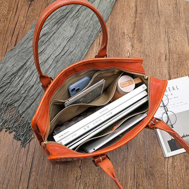 Women's Hand-woven Handbag Vegetable Tanned Full-grain Leather Cowhide LadyShow.Store