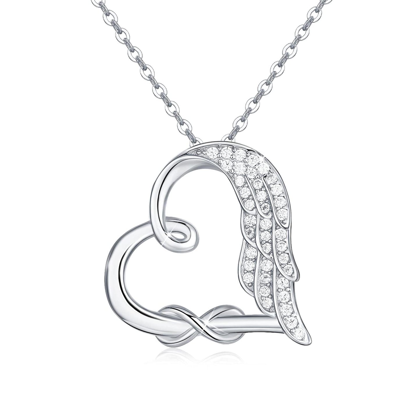 Sterling Silver Guardian Angel Wings Heart Shape Infinity Symbol Pendant Necklace For Women And Girls LadyShow.Store