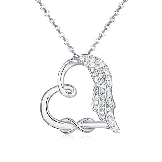 Sterling Silver Guardian Angel Wings Heart Shape Infinity Symbol Pendant Necklace For Women And Girls LadyShow.Store