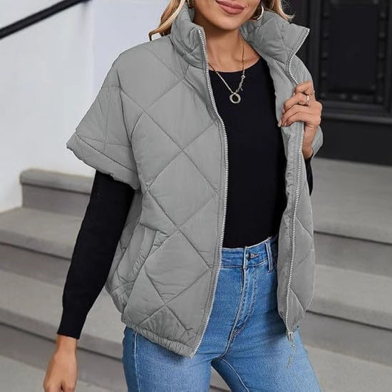 Casual Pocket Zipper Diamond Lattice Warm Jacket LadyShow.Store