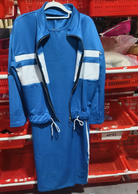 Casual Zipper White Stripe Edge Jacket Coat Dress Women's Suit Accent Plus