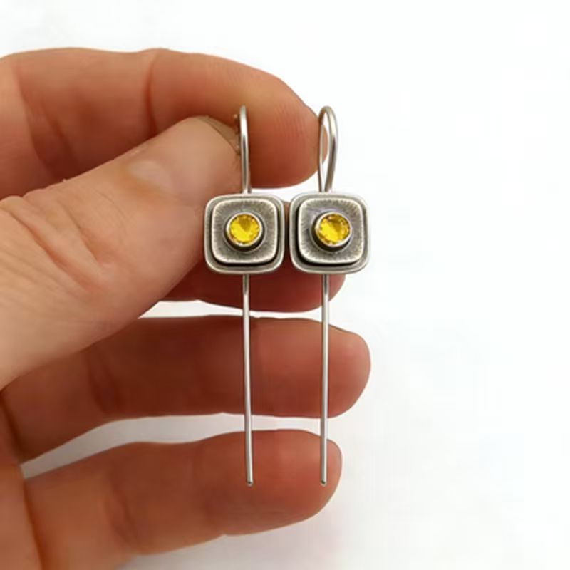 French-Style Vintage Geometric Square Distressed Pearl Earrings Best YouTube Store