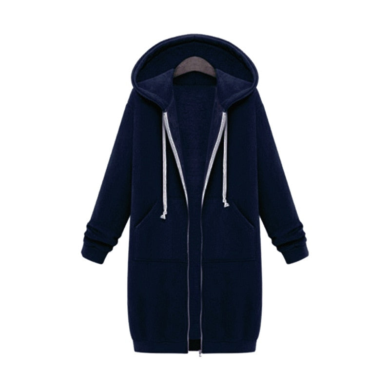Hooded Long-sleeved Winter Sweater Women's Jacket In A Long Thick Shirt Accent Plus
