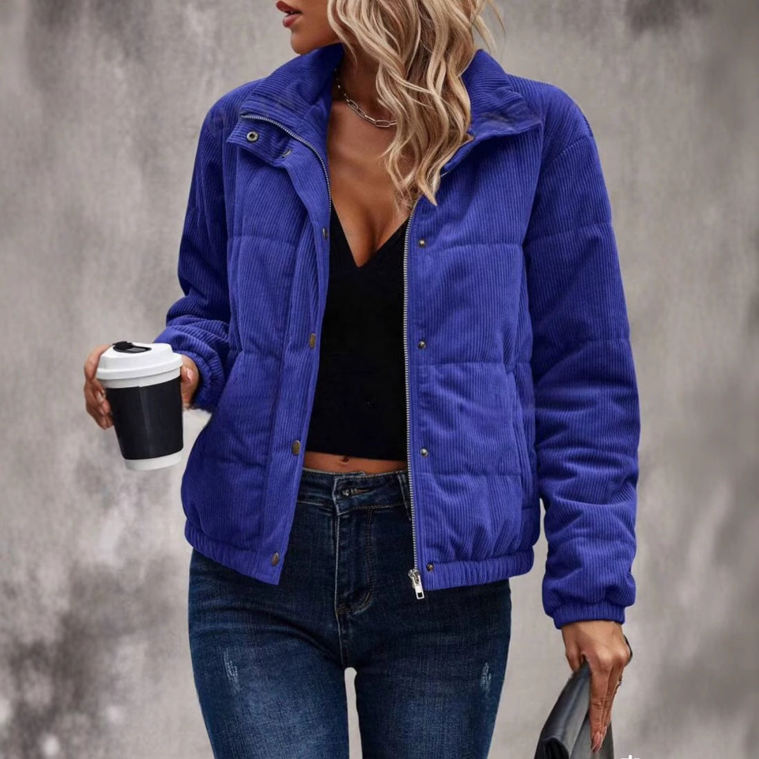 Women's Short Cotton Jacket Long Sleeve Turtleneck Coat LadyShow.Store