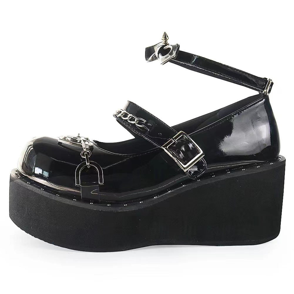 Women's Heightened Thick Bottom Chain Retro British Style Leather Shoes LadyShow.Store