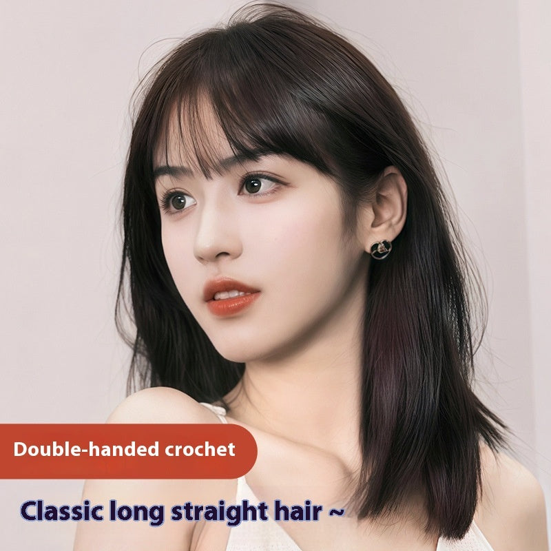 Women's Hand Woven Double Delivery Needle Wig Sheath Real Human Hair Silk Sleeve CJD