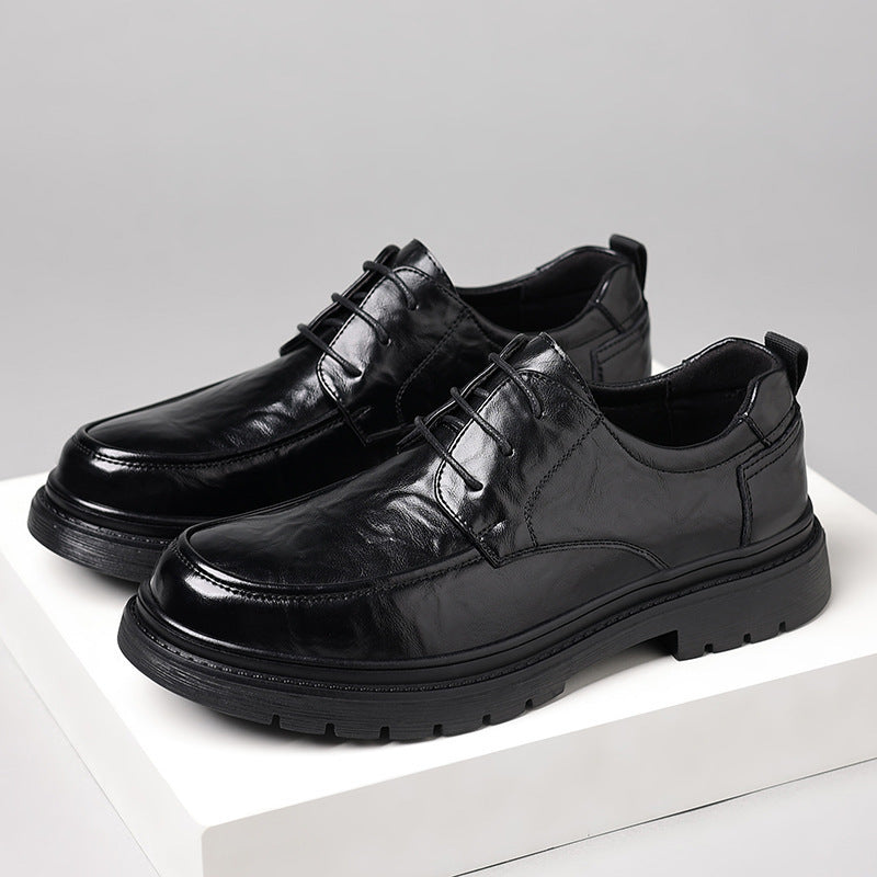 Leisure Chunky-soled Elevating Leather Shoes Best YouTube Store