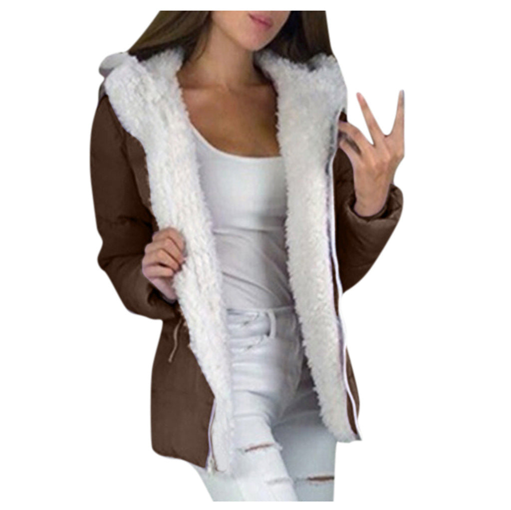 Fleece-lined Cardigan Hooded Coat Cotton-padded Jacket LadyShow.Store