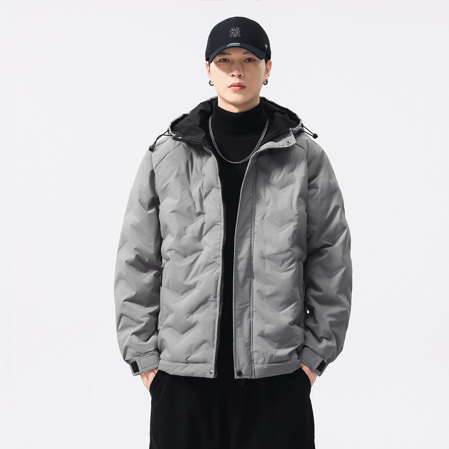 Winter Color-blocked Hooded Quality Versatile Casual Men's Light Luxury Cotton Jacket Best YouTube Store