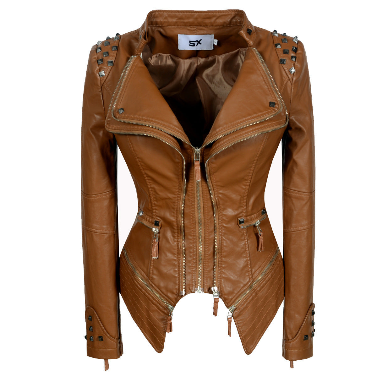 Women's Rivet Slim Washed Leather Motorcycle Jacket LadyShow.Store