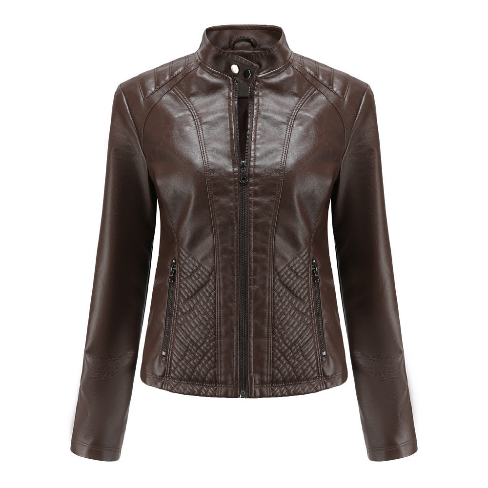 Simple European And American Trend Thin Coat Long Sleeve Motorcycle Jacket Women LadyShow.Store