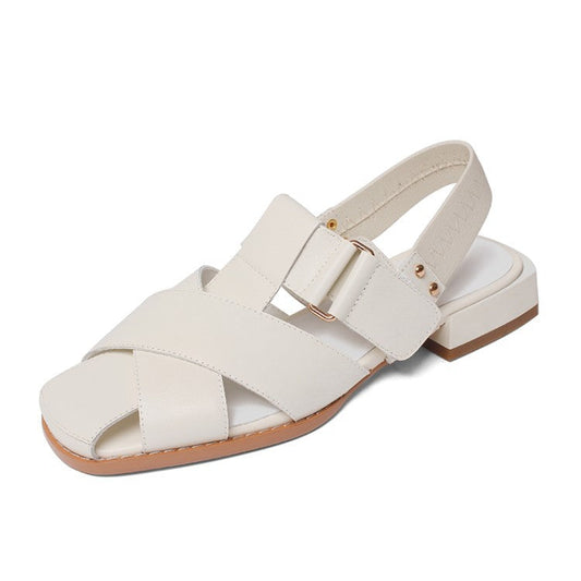 Retro Low-heel Velcro Thick-heeled Sandals for Women Best YouTube Store