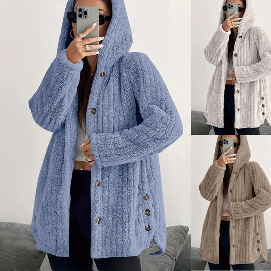 Hooded Loose Plush Coat Women's Regular Sleeve LadyShow.Store