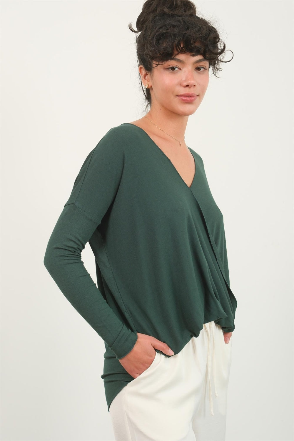HYFVE Draped Drop Shoulder Long Sleeve Top LuxuryLifeWay Online Store