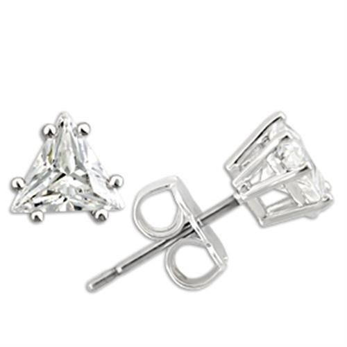 0W156 - Rhodium 925 Sterling Silver Earrings with AAA Grade CZ  in Clear-0