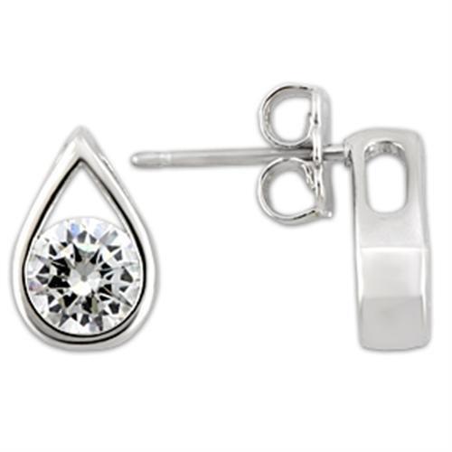 TK0W180 - Stainless  Earrings with AAA Grade CZ  in Clear-6mm-0