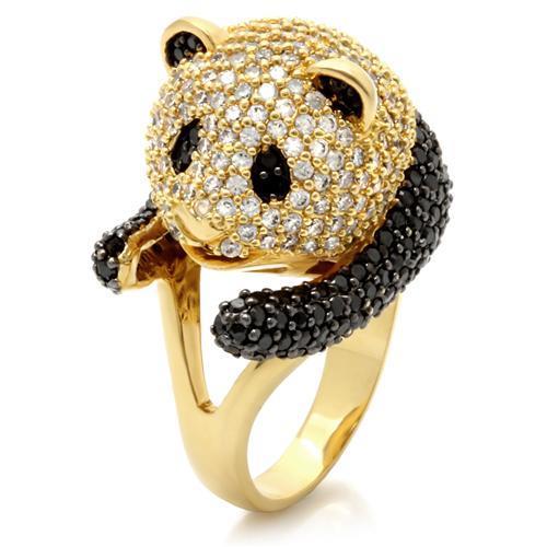 0W182 - Gold+Ruthenium Brass Ring with AAA Grade CZ  in Jet Alamode