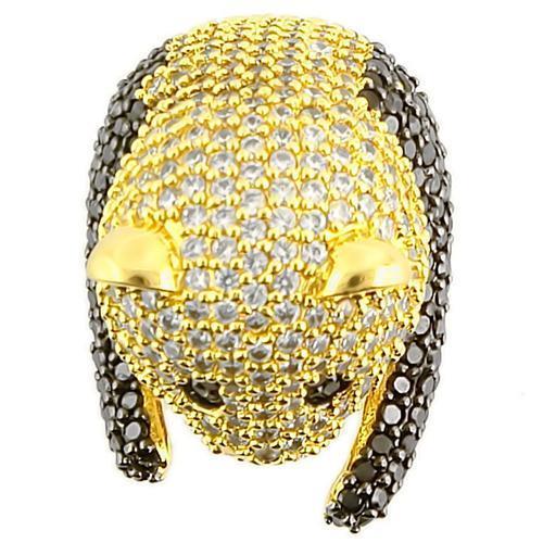 0W182 - Gold+Ruthenium Brass Ring with AAA Grade CZ  in Jet Alamode