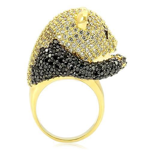 0W182 - Gold+Ruthenium Brass Ring with AAA Grade CZ  in Jet Alamode