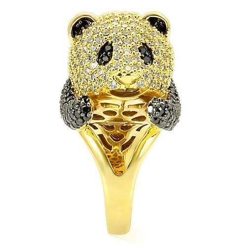 0W182 - Gold+Ruthenium Brass Ring with AAA Grade CZ  in Jet Alamode