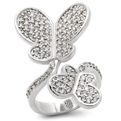 0W237 - Rhodium Brass Ring with AAA Grade CZ  in Clear-0